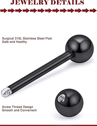 Prjndjw Jewelry, 5/8in(16mm) L, 14G Tongue Piercing Barbells Multicolor Surgical Stainless Steel Long Nipple Piercing Barbells Body Jewelry for Women - color: Black