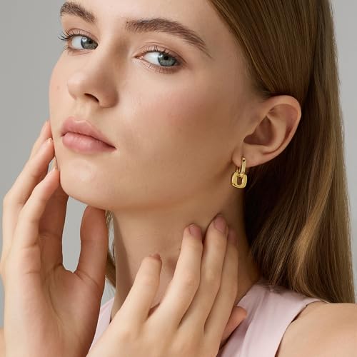 FRUMOS 18K Gold Plated Chunky Hoop Earrings for Women Fashion Thick Gold Hoops Set Jewelry for Birthday Christmas Gifts - color: Double Drop Earrings