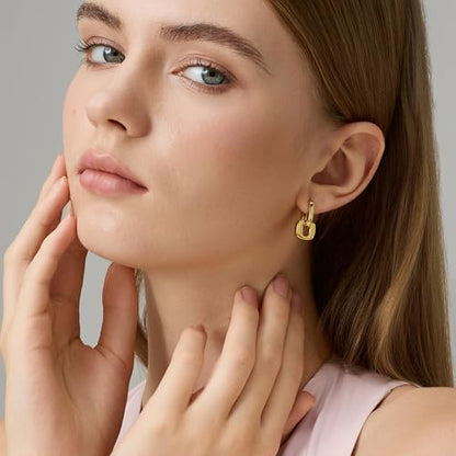 FRUMOS 18K Gold Plated Chunky Hoop Earrings for Women Fashion Thick Gold Hoops Set Jewelry for Birthday Christmas Gifts - color: Double Drop Earrings