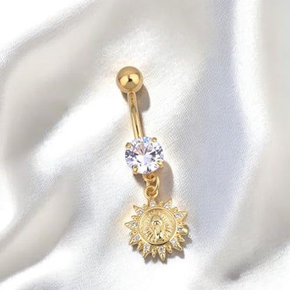 B BodyPJ Sparkles 14G Religious Belly Button Ring with Crystal Cross and Religious Charms, Stainless Steel - style: Type E,Gold
