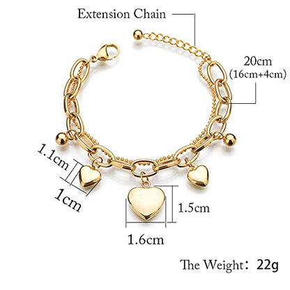 kelistom 316L Stainless Steel Love Heart Charm Bracelet for Women Romantic Gift Silver/Rose/18k Gold Plated OT Clasp Bracelets - color: 3-heart gold