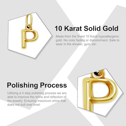 Gold Puffed Initial Letter Charm - 10 Karat Gold - 3D Bubble Letter Pendant - style: Letter p