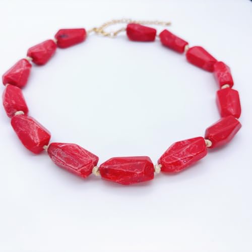 Red Beaded Necklace for Women Chunky Beaded Necklace Adjustable Acrylic Bead Choker Necklaces Big Statement Necklaces Jewelry Accessories - color: 25MMLongBead