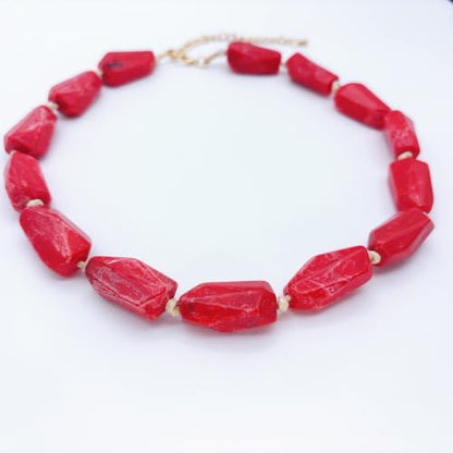 Red Beaded Necklace for Women Chunky Beaded Necklace Adjustable Acrylic Bead Choker Necklaces Big Statement Necklaces Jewelry Accessories - color: 25MMLongBead