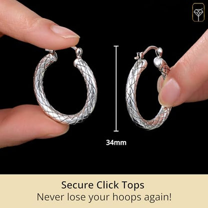925 Sterling Silver Hypoallergenic Chunky Hoop Earrings for Women | Anti Tarnish Hoops in Various Styles by MAX + STONE - style: Quilted Hoops