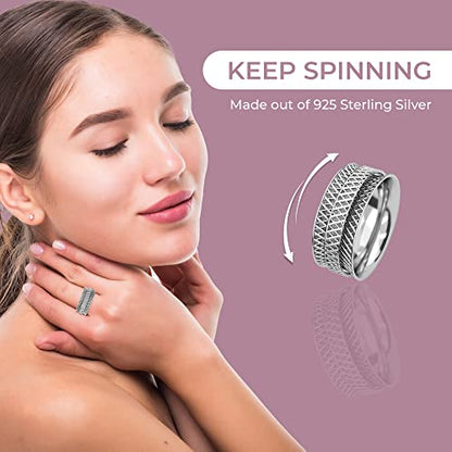 Shop LC 925 Sterling Silver Fidget Spinner Ring for Women - color: Checker Box