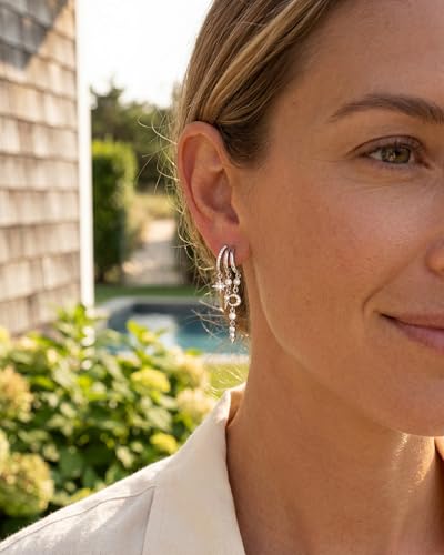 Gold Earrings for Women Trendy 14K Gold Plated Dangle Earrings Small Hoop Huggie Drop Stud Earrings Cubic Zirconia Simple Minimalist Dainty Chain Tassel Hypoallergenic Earrings - color: Celestial & Silver