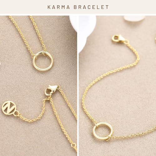 Solid 925 Sterling Silver Bracelets for Women, Dainty Interlocking Circles Cubic Zirconia Adjustable Chain Bracelet, Trendy Stackable Link Bracelets, Simple Cute Jewelry Gifts - color: Gold Karma Circle