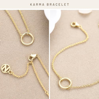 Solid 925 Sterling Silver Bracelets for Women, Dainty Interlocking Circles Cubic Zirconia Adjustable Chain Bracelet, Trendy Stackable Link Bracelets, Simple Cute Jewelry Gifts - color: Gold Karma Circle