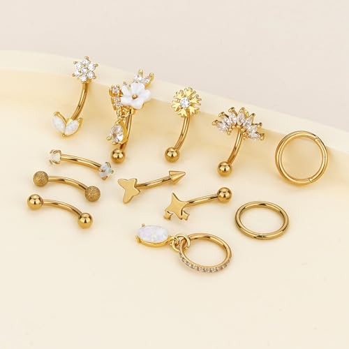 Xpircn Rook Daith Eyebrow Piercing Jewelry 16G Stainless Surgical Steel Curved Barbell Eyebrow Rings Vertical Labret Lip Piercing Jewelry Rook Daith Earrings for Women Men