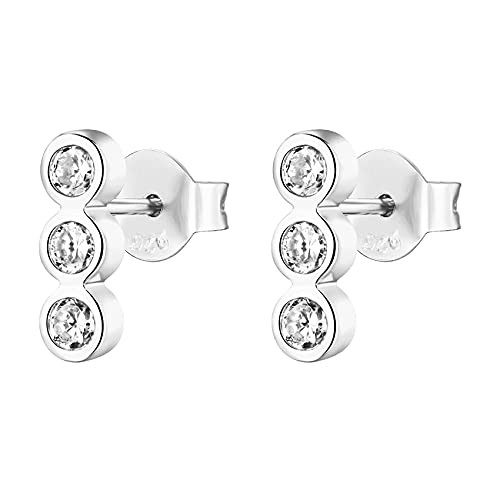 PAVOI 14K Gold Plated 925 Sterling Silver CZ Simulated Diamond Earrings | Dainty Geometric Shape Mini Bar Stud Earrings for Women - color: White Gold, style: Bezel
