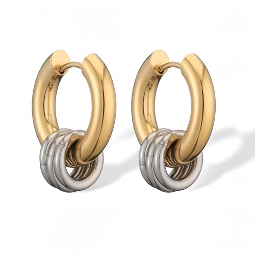 18K Gold Plated Stainless Steel Round Hoop Earrings For Women Non-Fading Jewelry - color: gold with small silver circle