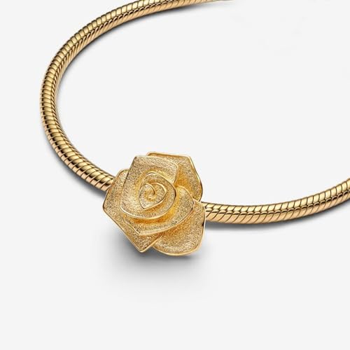 925 Sterling Silver Bead Charm for Pandora Bracelets and Necklaces,Pink Bow Cherry Butterfly Blue Ocean Pendant Bead Charms Jewelry Present Valentines Gifts for Wife/Girlfriend Women - style: Big Golden Sparkling Rose