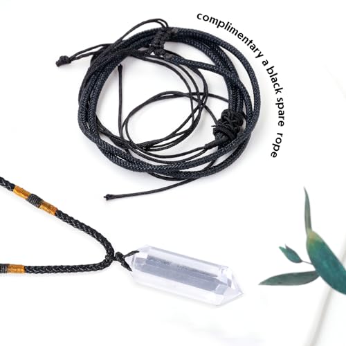 Runyangshi Clear Quartz Healing Crystal Pendants, Double Pointed Natural Crystal Quartz Necklace 6 Faceted Chakra Crystal Wand Stone - color: Clear Quartz