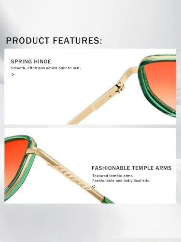 kimorn Women's Square Aviator Sunglasses, Polarized UV400 Pretecion | Retro Frame Shades, Small-Medium Fit, Driving, Beach, Daily Wear - color: Gold+clear Green+pink Grading