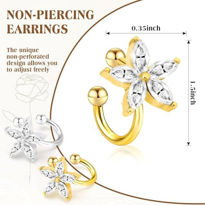 Ear Cuffs Non Piercing for Women Flower Earring Cuff Gold Non Pierced Lightweight Hypoallergenic Cartilage Earrings Dainty Jewelry Gift - color: Gold+Sliver+2Pair
