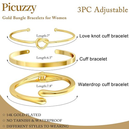 14K Gold Plated Stackable Bangle Bracelets for Women | Dainty Cuff Bracelets, Stackable for Women, Waterproof Bracelet Stack, Gold Jewelry Gifts Trendy Adjustable Accessories - color: 3-layer-D-Gold