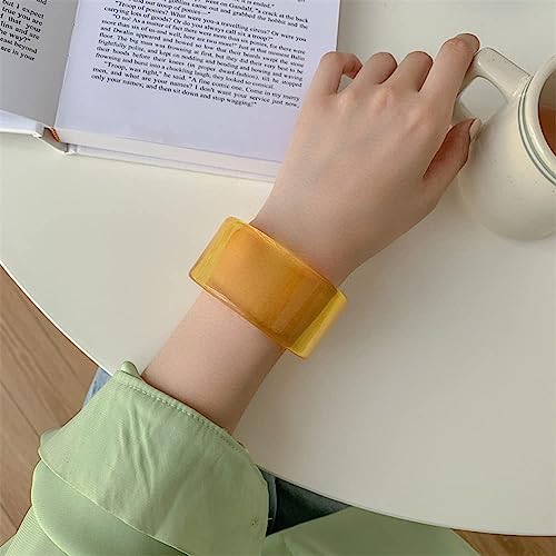 Pingyongchang Acrylic Colorful Resin Geometric Simple Open Bracelet Transparent Wide Cuff Bangle - color: (38mm) Yellow
