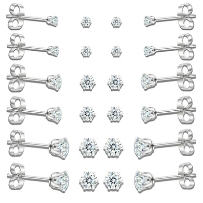 10 Pairs Small Stud Earrings for Women – Hypoallergenic Stainless Steel Tiny Earrings for Sensitive Ears, Cubic Zirconia Simulated Diamond Stud Earrings - style: 2/3/4mm-12 pairs-silver