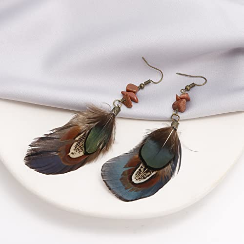 RUOFFETA Long Feather Earrings for Women, Boho Bohemian Earrings Multicolor Tassel Handmade Feather Earrings for Women Dangling - style: Style E