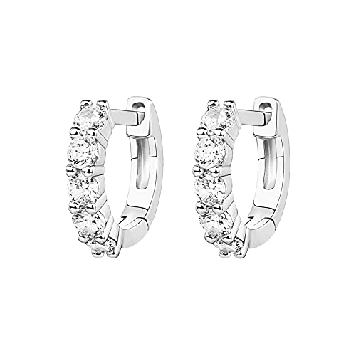 PAVOI 14K Gold Plated Huggie Earrings for Women - Gold Earrings Hoops with Heart Shaped Cubic Zirconia - Hypoallergenic Cartilage Trendy Fashion Huggie Hoop - Dainty Romantic Everyday Jewelry - color: White Gold