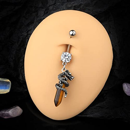 Halloween Belly Button Ring 14G Dragon Dangle Belly Ring Burn Silver Navel Piercing Jewelry Purple Belly Button Piercing - color: Tiger-Eye