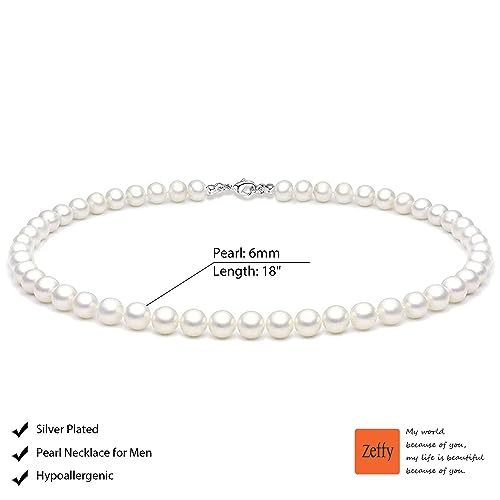 Zeffy Pearl Necklace 4MM/6MM/8MM Dainty Round Imitation Pearl Choker Necklace Wedding Pearl Necklace Delicate Jewelry for Women Simple Bridesmaid Jewelry Gifts - style: 6mm Silver Pearl Necklace(18")