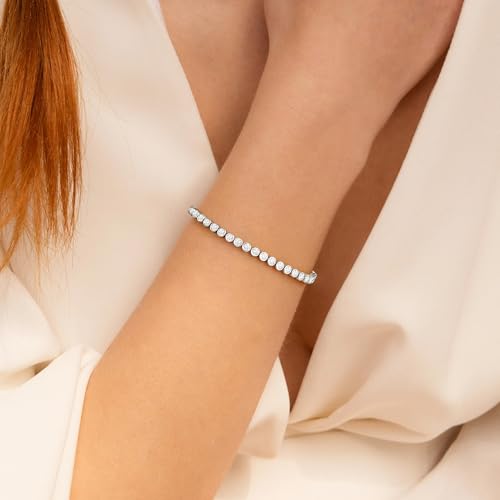 Yoosteel 14K-Gold-Plated/White-Gold-Plated Tennis Bracelet for Women,3mm CZ | Dainty Cubic Zirconia Bracelets,Classic Tennis Bracelet,Trendy Simple CZ Jewelry Gifts,6.5/7/7.5 Inch Bracelets - color: Bezel-14K-White Gold-Plated, size: 7.5