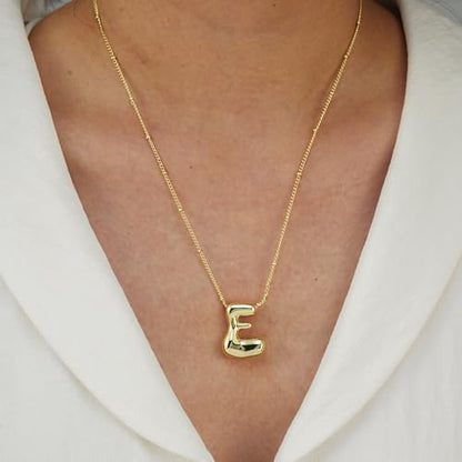 Bheop Initial Necklace for Women, Gold Silver A-Z Bubble Letter Necklace | Chunky Personalized Monogram Name Pendant, Cute Balloon Charm, Dainty Beaded Chain, Trendy Jewelry Gifts, Non Tarnish - color: Gold, style: E