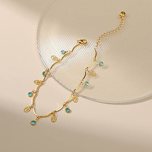 Ankle Bracelets for Women 18K Gold Plated Anklet for Women Gold Charm Anklet Waterproof Summer Beach Foot Chain Jewelry Gifts - style: Tree of Life and Crystal
