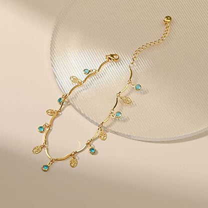 Ankle Bracelets for Women 18K Gold Plated Anklet for Women Gold Charm Anklet Waterproof Summer Beach Foot Chain Jewelry Gifts - style: Tree of Life and Crystal