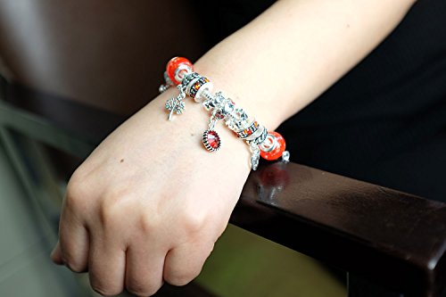 Falari Birthstone Bracelet Multi-Color Charm Beads Silvertone Birthday Gifts for Women - color: 07-July