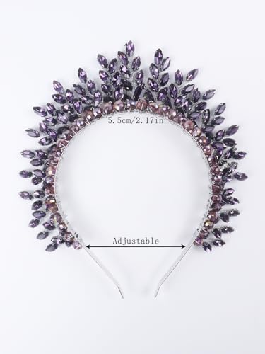 Bridal Rhinestone Headband Wedding Hair Accessories for Women, Pearl Crystal Headband Wedding Costume Headpieces for Brides Princess Quinceanera Christmas Party Prom Birthday(Purple) - color: Purple