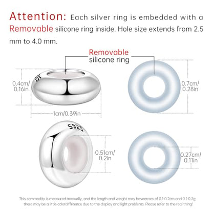 925 Sterling Silver Spacer Beads Charms for Bracelets & Necklaces Cute Charms Spacer Stopper Locating Buckle for Bracelets Retro Shaped Birthday Graduation Jewelry Gifts for Women Lover - color: Silver spacer bead-1pc