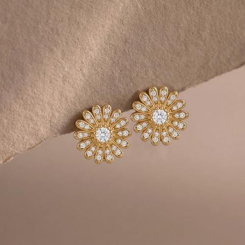 Hoop Earrings for Women 14K Gold Plated Huggie | U Shape,Cubic Zirconia,Dainty,Small,Simple,Lightweight,Hypoallergenic,Trendy,Everyday Jewelry,Gift - color: 03. Daisy