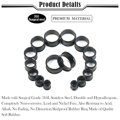 12G-25mm Single Flare Gauges Tunnels Plugs Stretching Set Kit 316L Surgical Steel Gauges Tunnle Plug for Ears 12G 10G 8G 6G 4G 2G 0G 00G 12mm 14mm 16mm 18mm 20mm 22mm 25mm - color: Black Tone, size: 00G(10.0mm)-25mm