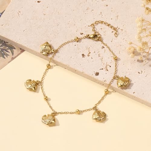 Lit Wall Gold Anklets for Women 18K Gold Plated Adjustable Summer Simple Foot Jewelry Ankle Bracelet for Women - style: Fish