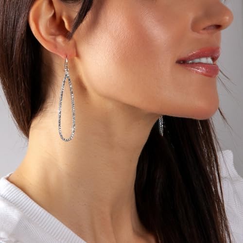 Simulated Diamond Teardrop Dangle Earrings for Women - Long Dangling CZ | Plated in Gold Tone or Silver Tone - color: 2.7" inch Teardrop - Silver