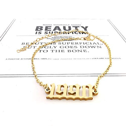 CSIYANJRY99 Birth Year Ankle Bracelets for Women14K Gold Plated Birth Year Number Anklets Adjustable Chain Beach Foot Ankle Bracelets for Women Birthday - style: 1990