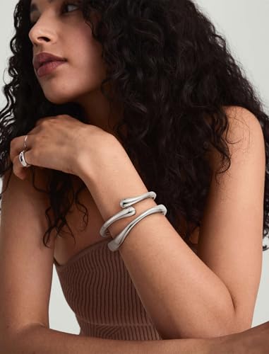 8YEARS Chunky Gold Bangle Bracelets for Women, 14k Gold Plated | Cuff Bangles, Stack Bracelet Set, Wide Trendy Fashion, Jewelry Gifts - color: A-Silver-2PCS