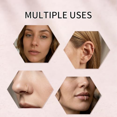 20G 18G 16G Titanium Hoop Nose Ring, Hinged Silver Gold Cartilage Hoop Earrings for Women, Clear CZ Conch Tragus Helix Earrings Septum Nose Piercing Jewelry 6/8/10mm - color: Gold, size: 18g-6mm