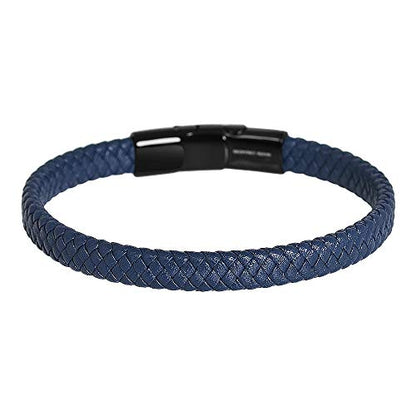 Geoffrey Beene Men's Braided Genuine Leather Bracelet with Stainless Steel Closure - color: Blue, Black