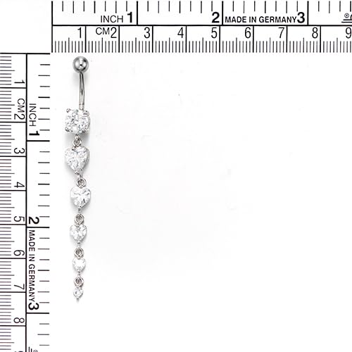COOLSTEELANDBEYOND Steel Belly Chain Belly Button Ring Body Jewelry Piercing Navel Ring with Long Dangle Cubic Zirconia - color: A-Metal Color: Silver