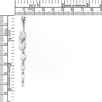 COOLSTEELANDBEYOND Steel Belly Chain Belly Button Ring Body Jewelry Piercing Navel Ring with Long Dangle Cubic Zirconia - color: A-Metal Color: Silver