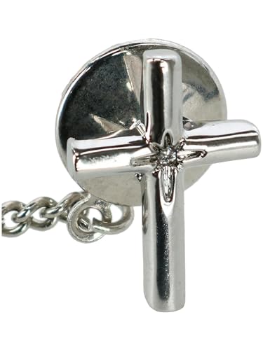 Men's Elegant Cross Tie Tack with Crystal Center for Formal Wear - color: Silver
