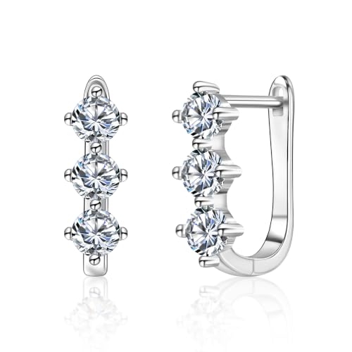 Cubic Zirconia Hoop Earrings for Women Small Huggie Hoops, 12MM - color: Silver