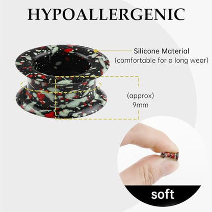 20Pcs Silicone Ear Gauges 2G-25mm Flexible Ear Tunnels Gauges Soft Expander Stretching Ear Plugs Tunnels Black Earring Piercings Jewelry for Men Women - color: Thick Black Spray with Red and Green Dots Silicone