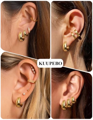Small Chunky Hoop Earrings for Women Gold Huggie Earrings | 14K Gold Plated Non Tarnish, Hypoallergenic 925 Silver Post, Small Thick Huggie Hoop Earrings, Lightweight Small Hoops - color: Gold, size: 10mm(small)