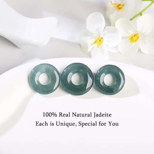 Real Green Jade Pendant Necklace for Women Donut/Heart/Clover/Teardrop/Rose/Lotus Flowers Genuine Jadeite Jewelry with Gold Plated 925 Sterling Silver Chain - style: Donut Silver Necklace