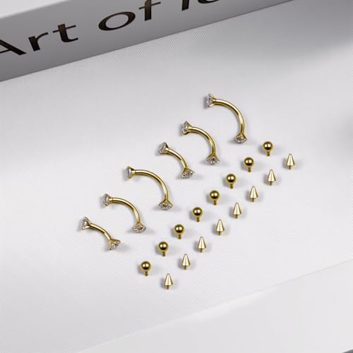 16G Eyebrow Piercing Jewelry Rook Earrings for Women Internal Thread Curved Barbell CZ Eyebrow Rings Vertical Labret Lip Jewelry Ear Rook Stud Small Tiny Belly Button Ring 6mm/8mm/10mm - color: Gold